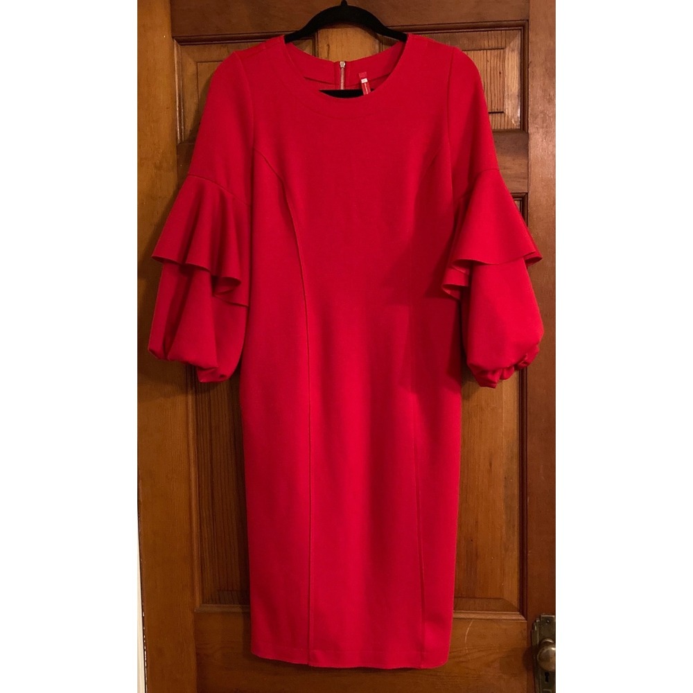 IC Collection Womens Sz S Red Ruffle Tiered Sleeve Dress Statement Bold Party